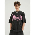 Vintage Black Letter Washed T-Shirt — front view