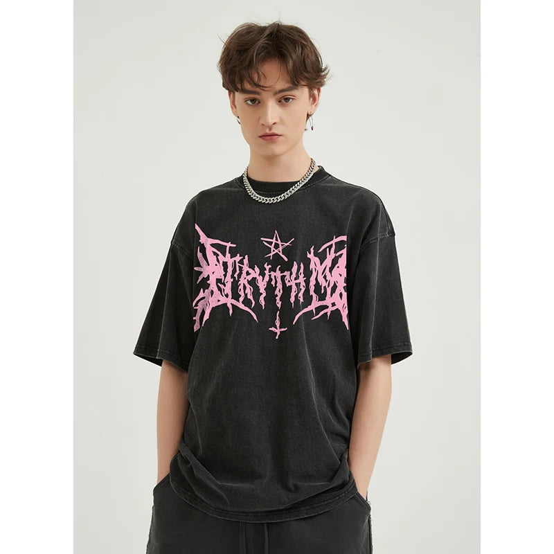 Vintage Black Letter Washed T-Shirt — front view