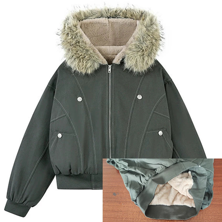 Vintage Padded Fur Puffer Jacket — side view