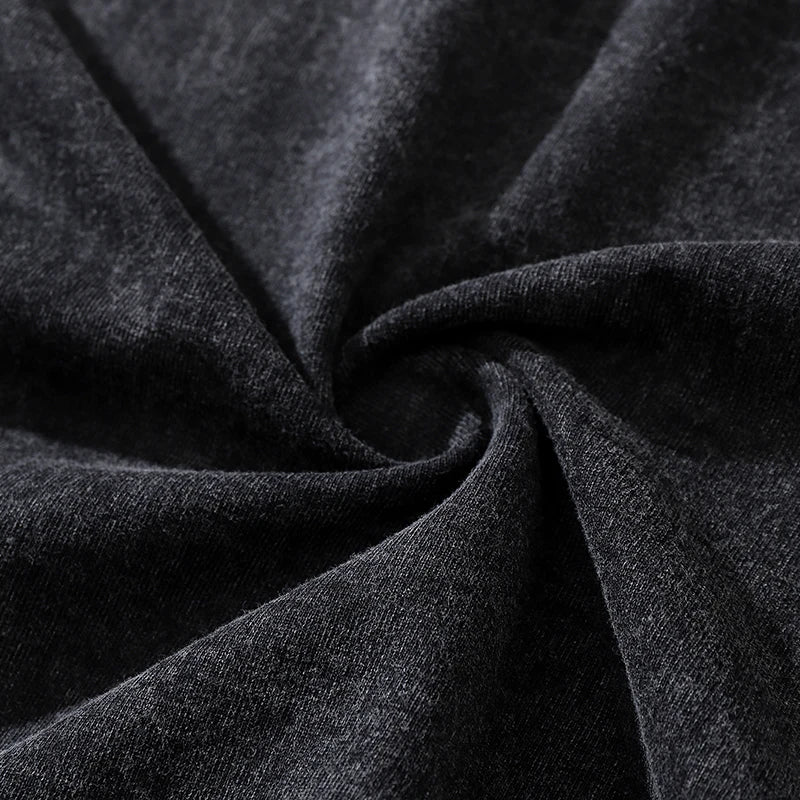 Retro Black Robot Washed Oversized T-Shirt — fabric close-up