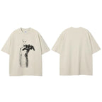 White Beige Shadow Graphic T-Shirt — fabric close-up