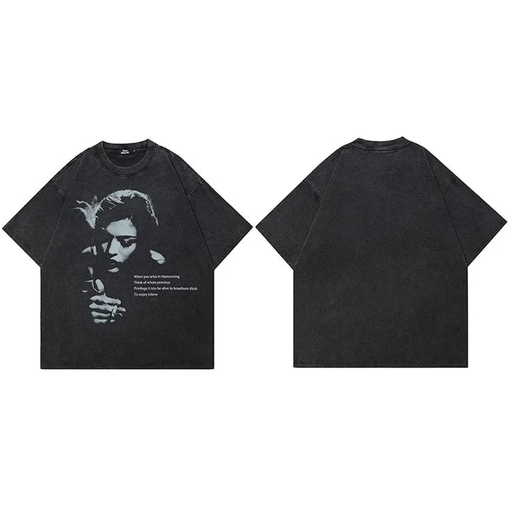 Retro Black Graphic Oversized T-Shirt — side view