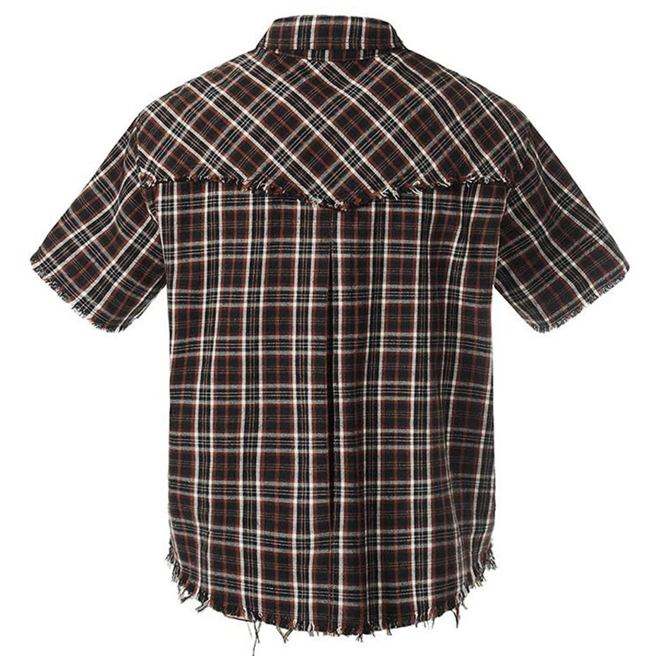 Vintage Plaid Patchwork Oversized Shirt — front view