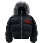 Padded Fur Puffer Jacket — styling shot