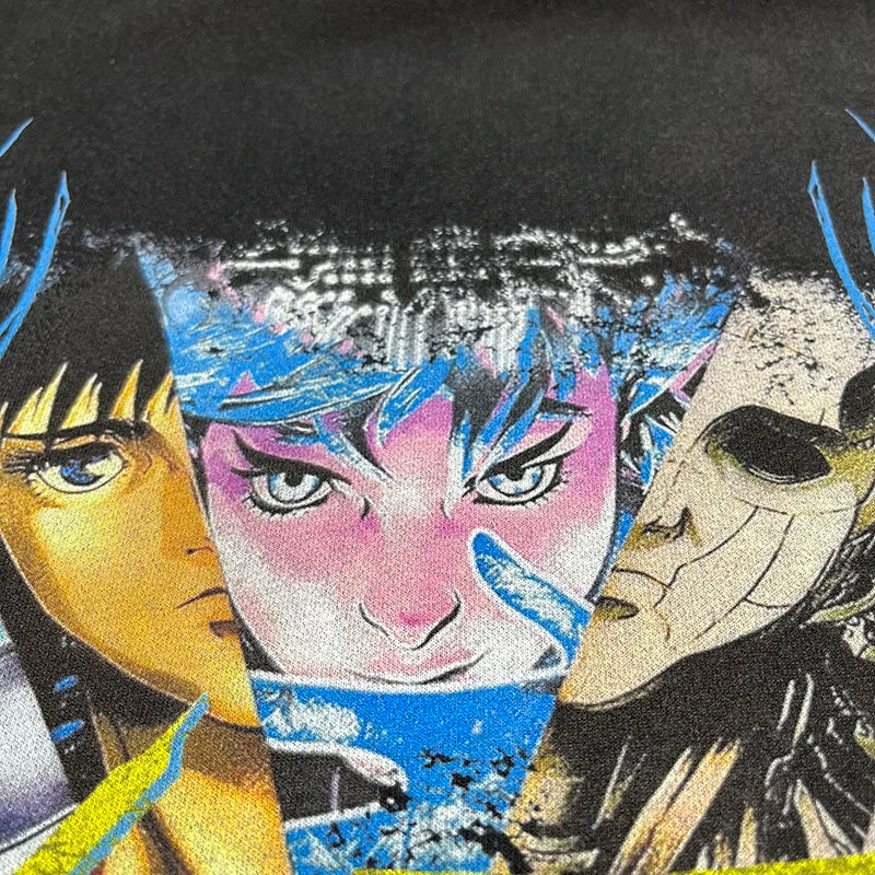 Devil Black Anime Cartoon Faded T-Shirt — front view