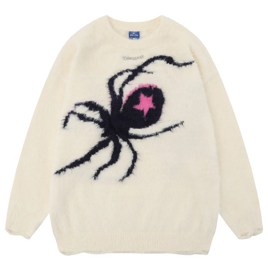 Goth Black Star Spider Knit Oversized Sweater — back view