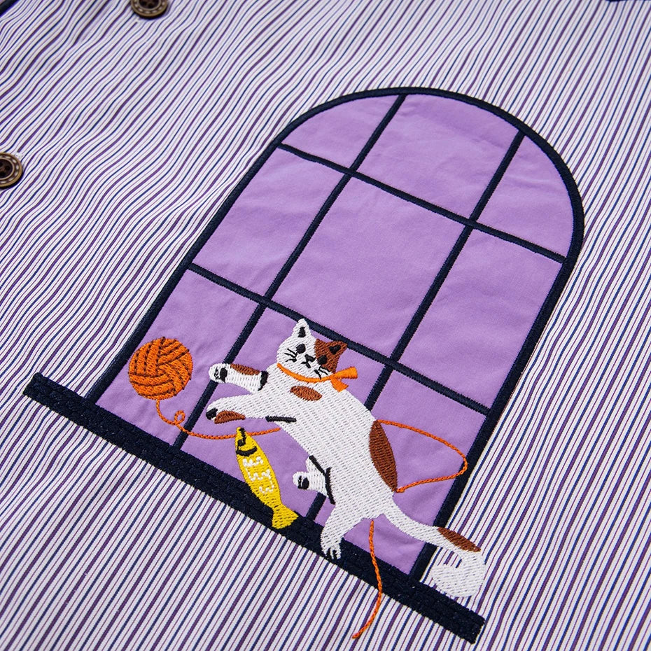 Funny Cats Graphic Loose Shirt — fabric close-up