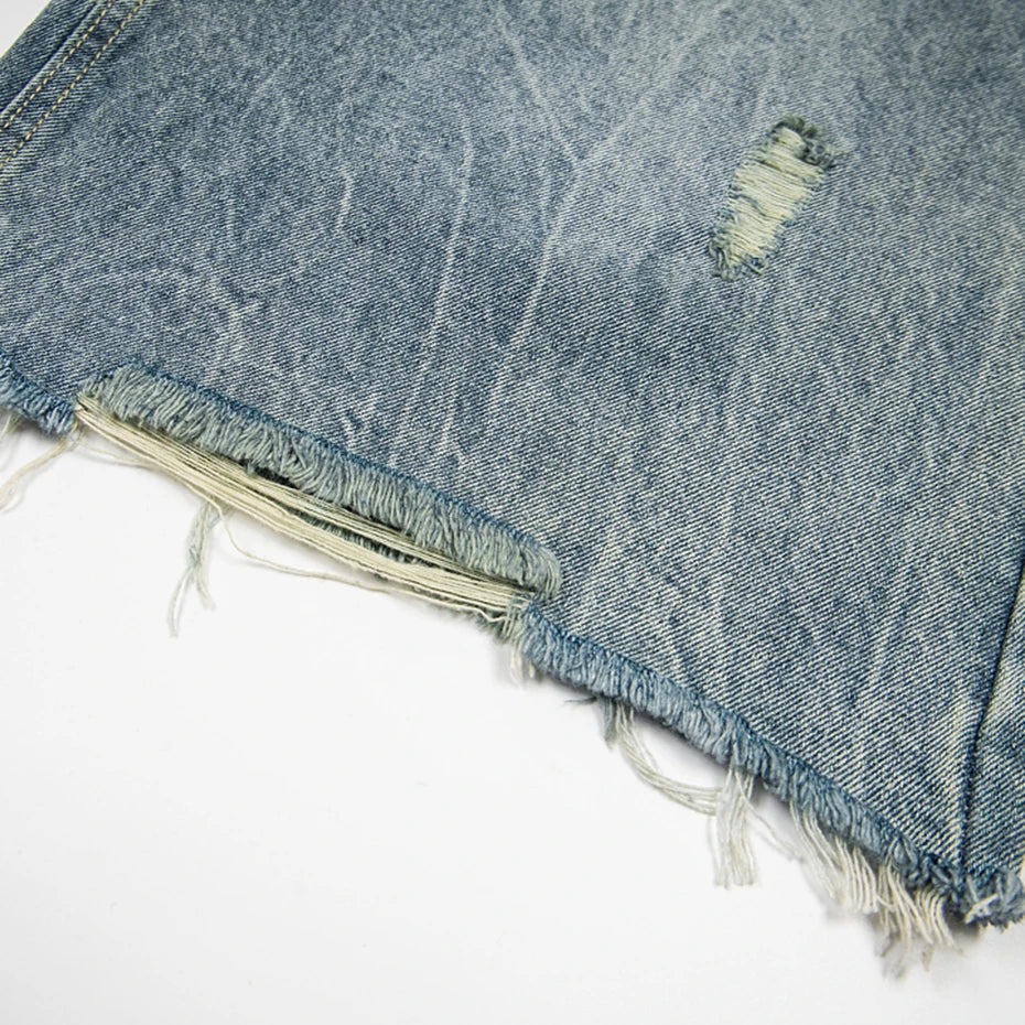 Vintage Leopard Patchwork Loose Denim Shorts — fit shot