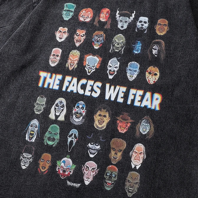 Black Scary Faces Graphic Loose T-Shirt — detail shot