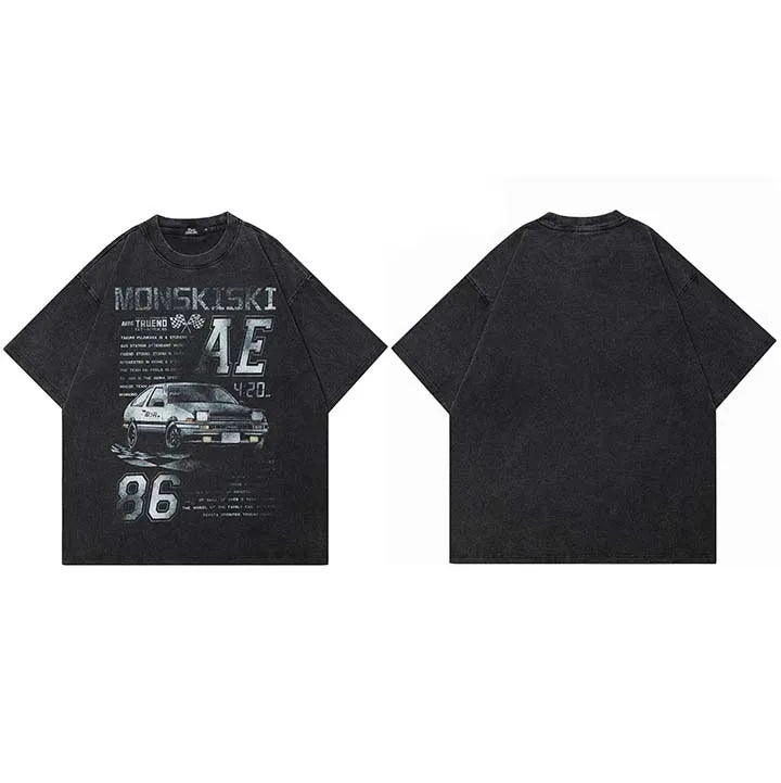 Racing Black Racing Car Graphic Oversized T-Shirt — styling shot