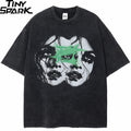 Retro Black Double Faces Washed T-Shirt — front view