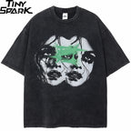 Retro Black Double Faces Washed T-Shirt — front view