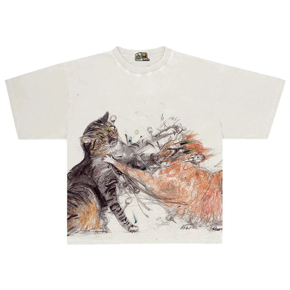 Vintage Cats Graphic Oversized T-Shirt — front view