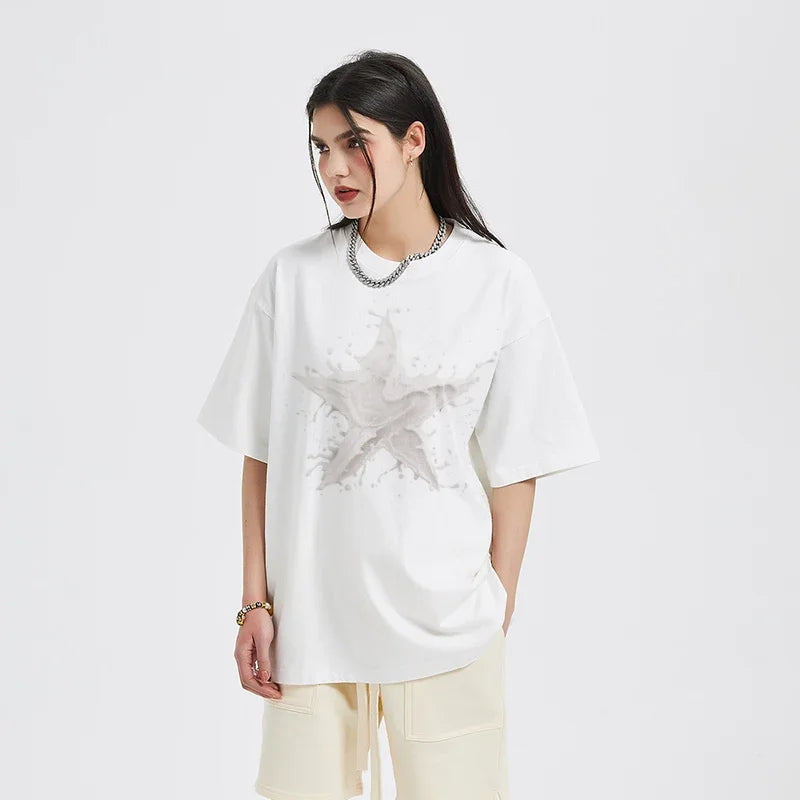 Y2K White Star Graphic T-Shirt — back view