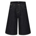 Black Blue Loose Denim Shorts — back view