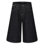Black Blue Loose Denim Shorts — back view