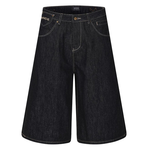 Black Blue Loose Denim Shorts — back view
