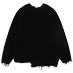 Y2K Black Ripped Knit Loose Sweater — detail shot