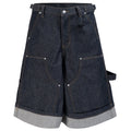 Loose Vintage Blue Wide Leg Denim Shorts — styling shot