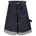 Loose Vintage Blue Wide Leg Denim Shorts — styling shot