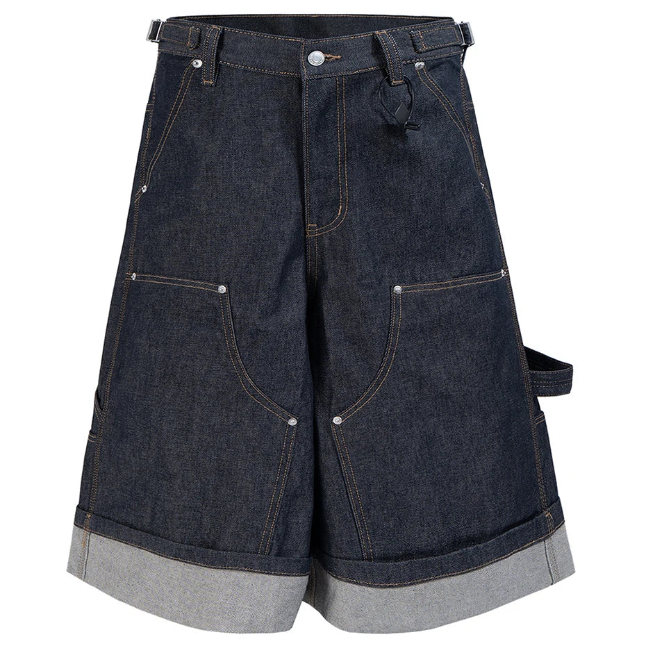 Loose Vintage Blue Wide Leg Denim Shorts — styling shot