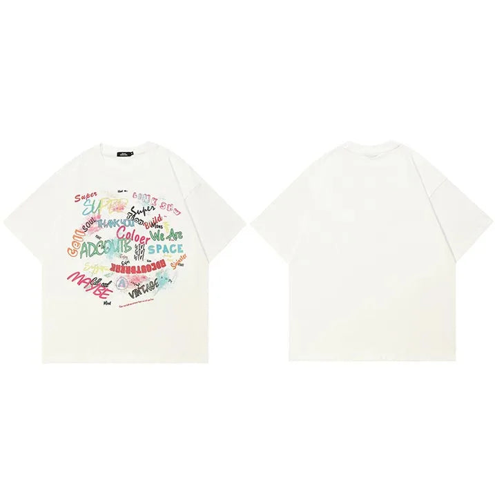 Beige Graffiti Graphic T-Shirt — styling shot