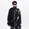 Retro Black Distressed Knit Sweater — front view