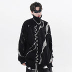 Retro Black Distressed Knit Sweater — front view