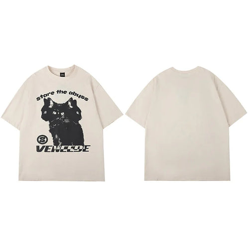 Black Cat Graphic Loose T-Shirt — side view