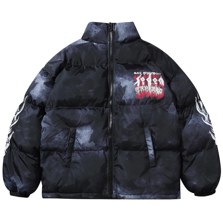 Y2K Letter Tie Dye Padded Oversized Puffer Jacket — front view