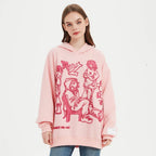 Pink Cartoon Anime Graphic Hoodie — fit shot