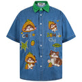 Vintage Cartoon Cat Graphic Denim Loose Shirt — styling shot