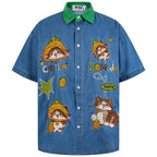 Vintage Cartoon Cat Graphic Denim Loose Shirt — styling shot