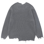 Y2K Black Ripped Knit Loose Sweater — front view