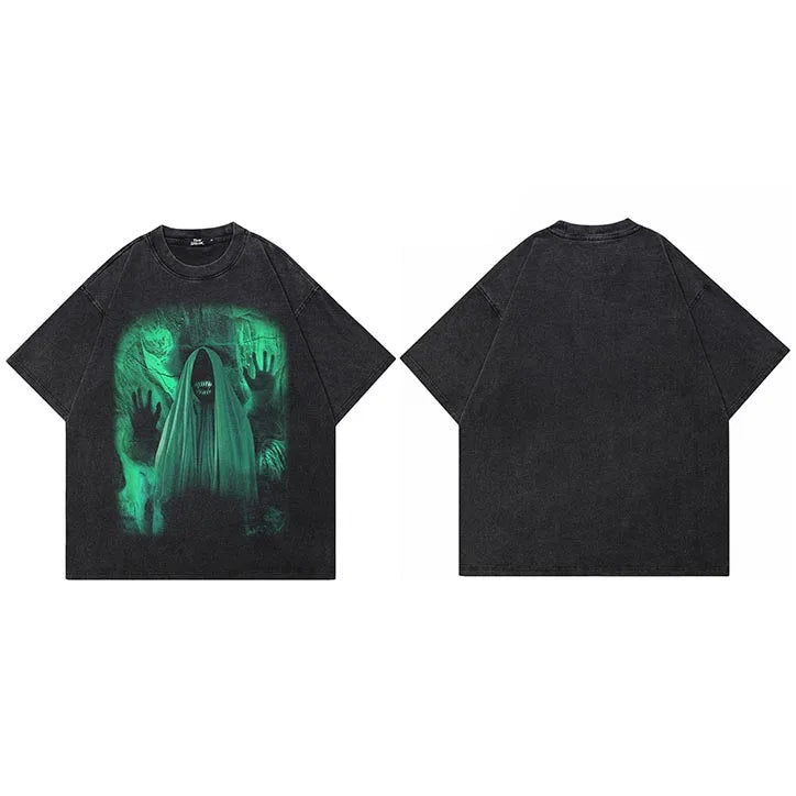 Y2K Black Devil Washed T-Shirt — fit shot
