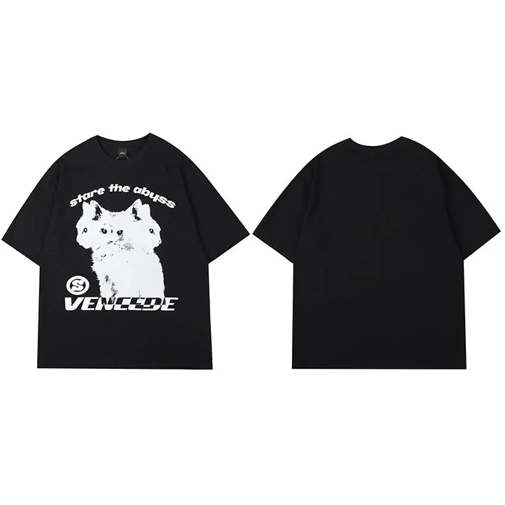 Black Cat Graphic Loose T-Shirt — flat lay