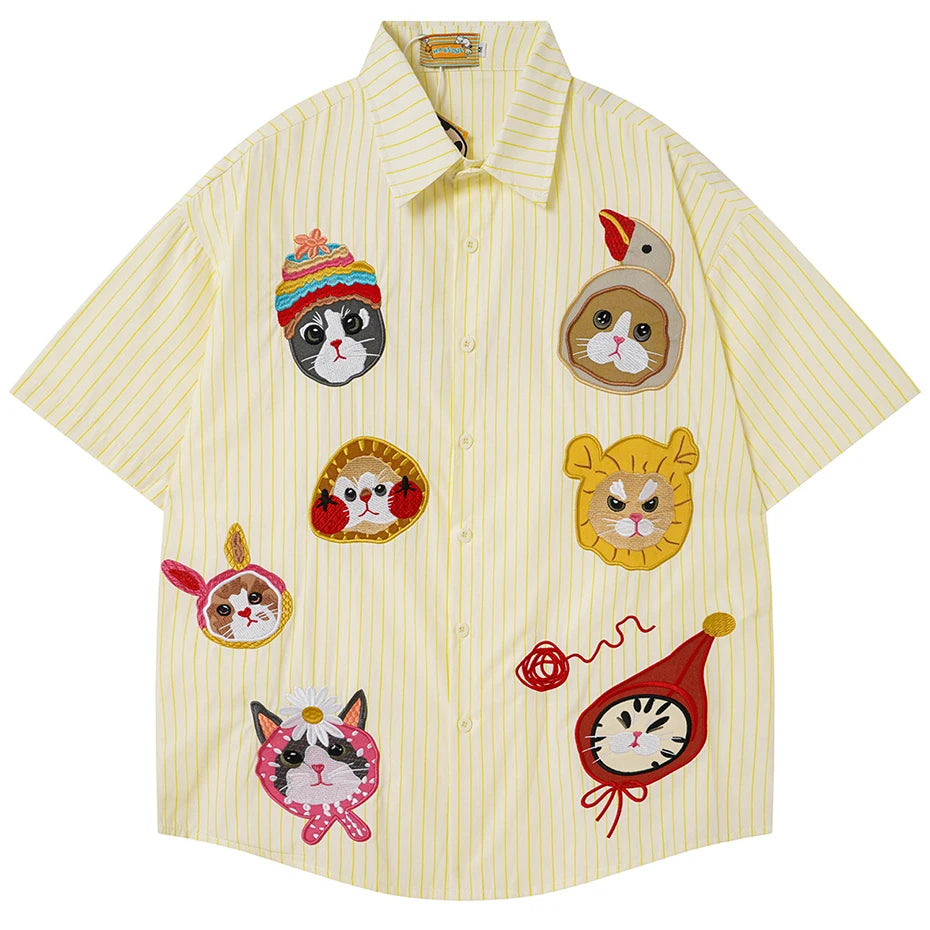 Patchwork Vintage Cat Graphic Oversized Shirt — styling shot