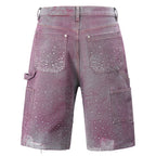 Black Rhinestone Denim Shorts — front view