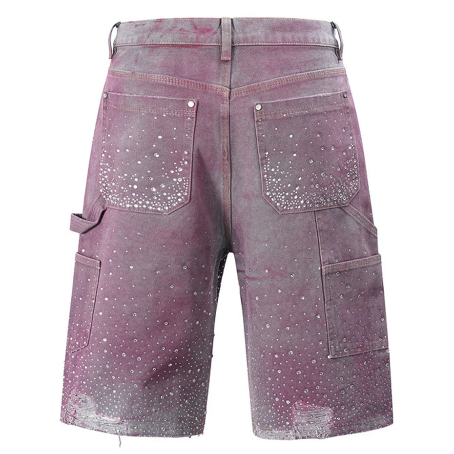 Black Rhinestone Denim Shorts — front view