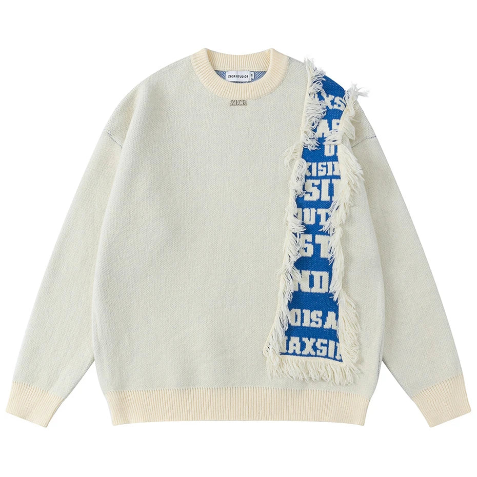 Black Patchwork Knit Loose Sweater — styling shot
