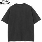 Retro Black Anime Cartoon Washed T-Shirt — front view