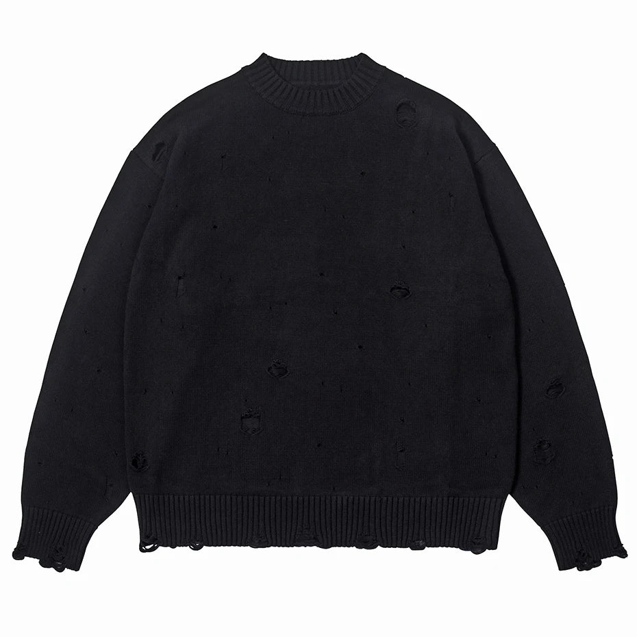 Y2K Black Ripped Knit Sweater — styling shot