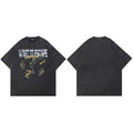 Black Flame Skeleton Washed T-Shirt — fabric close-up