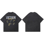 Black Flame Skeleton Washed T-Shirt — fabric close-up