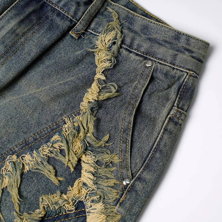 Vintage Patchwork Loose Denim Shorts — fit shot
