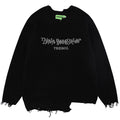 Y2K Black Ripped Knit Loose Sweater — back view