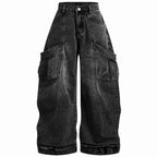 Pocket Vintage Denim Baggy Jeans — back view