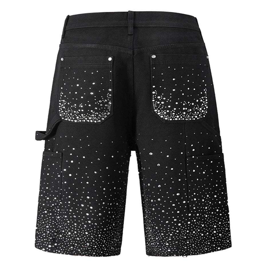 Black Rhinestone Denim Shorts — back view