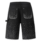 Black Rhinestone Denim Shorts — back view