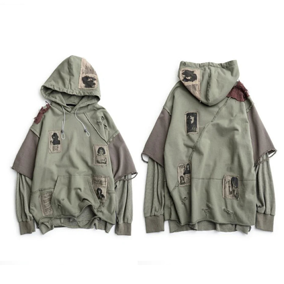 Y2K Patchwork Oversized Hoodie — fabric close-up